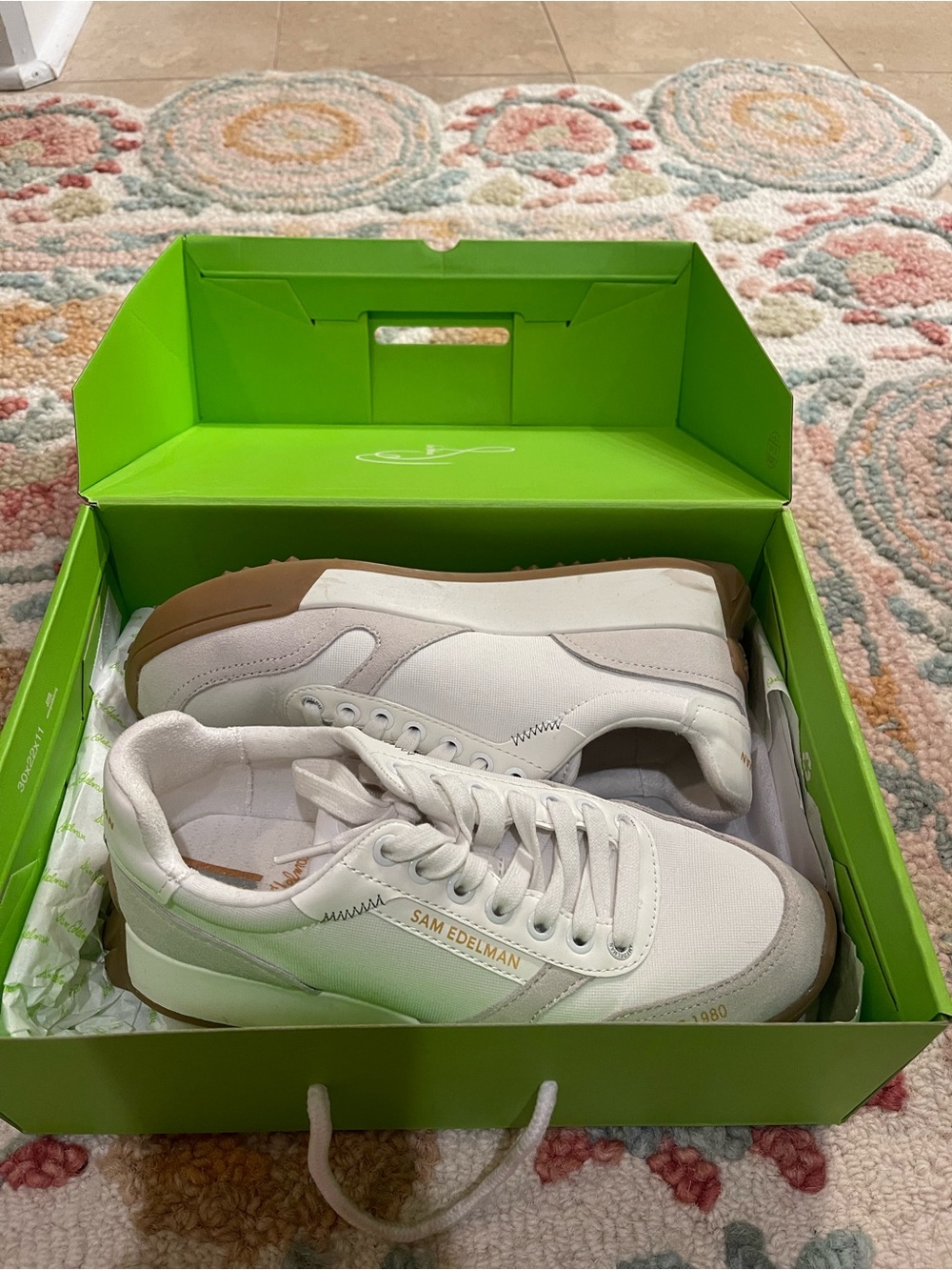 Sam Edelman White Nylon & Suede Layla Sneakers with Gum Outsole